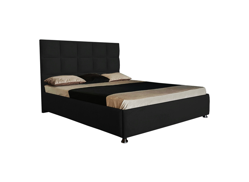 Двуспальная кровать Флорида Нью 200x200 с подъемным механизмом и с коробом для белья велюр черный ножки #1