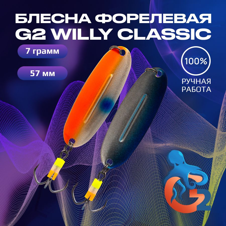 Зимние блесны ручной работы на форель G2 Willy 7.0 гр, 57 мм, UV#18 / Товары для рыбалки / Блесна Вильямс #1