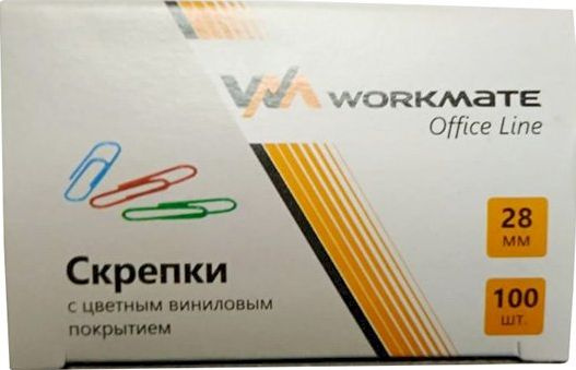 Скрепки канцелярские Workmate 28 мм, овальные, цветные с виниловым покрытием, 100 штук, 500 упаковок #1