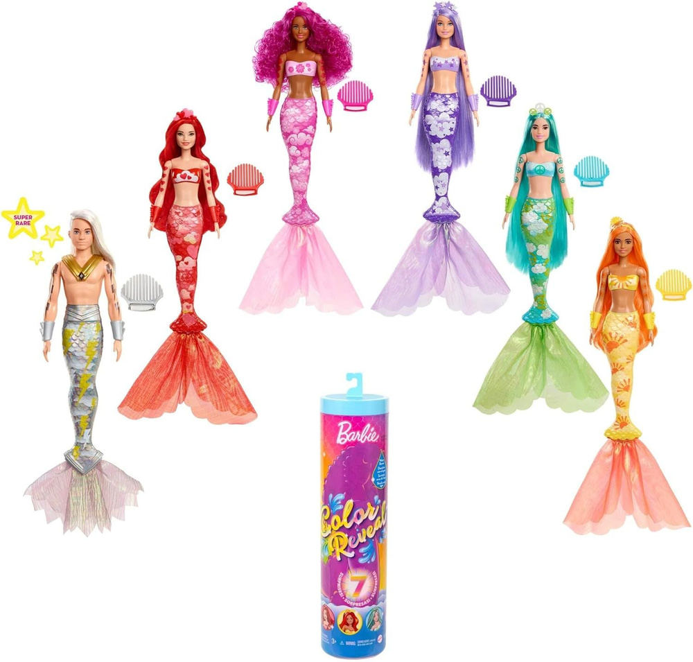 Кукла Барби Сюрприз Русалка меняющая цвет Color Reveal с аксессуарами  #1