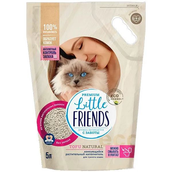 Наполнитель для кошачьего туалета Литл френд 5л. Little Friends Tofu Natural" п/м пакет 2,5кг  #1