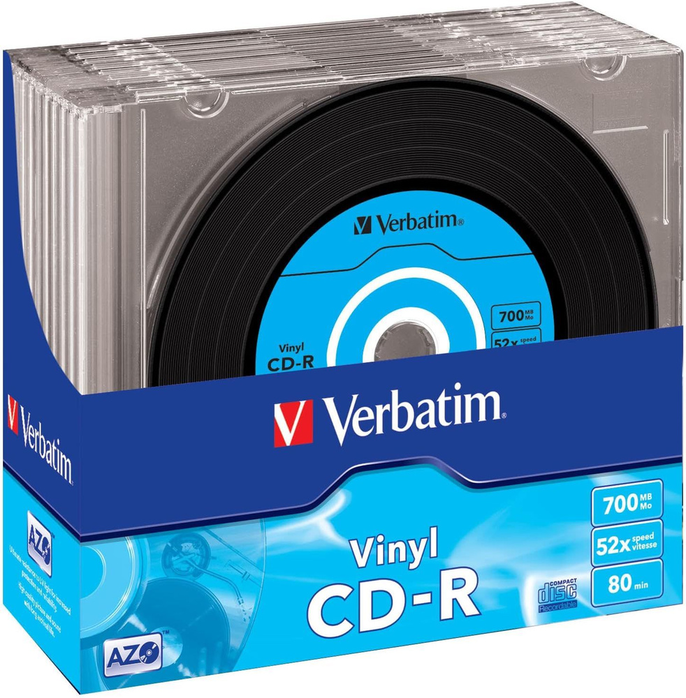 Диски CD-R Verbatim 43426 700MB AZO Data Vinyl Slim Box 10шт #1