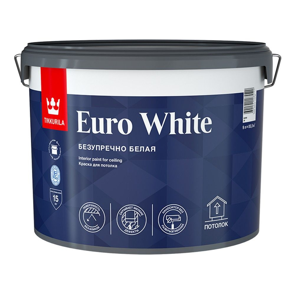 Краска для потолка Tikkurila Euro White 9 л, белый #1