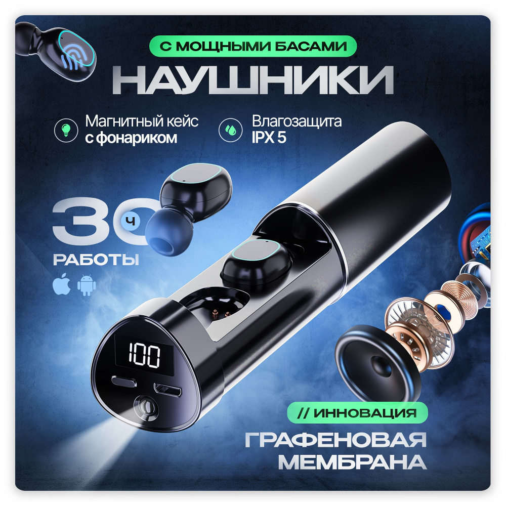 ECOM GREEN Наушники беспроводные с микрофоном, Bluetooth, черный  #1