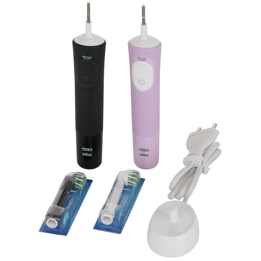 Oral-B Набор электрических зубных щеток Vitality Pro 2 щетки, черная и лиловая, черный, сиреневый  #1