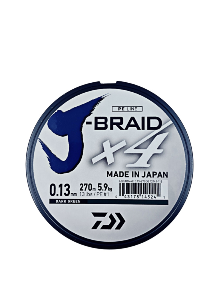 Плетеный шнур Daiwa J-Braid x4 0,13mm 270m 5.9kg (зелёная) #1