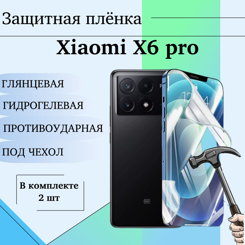 Гидрогелевая пленка для Xiaomi POCO X6 Pro защитная глянцевая под чехол 2 шт  #1