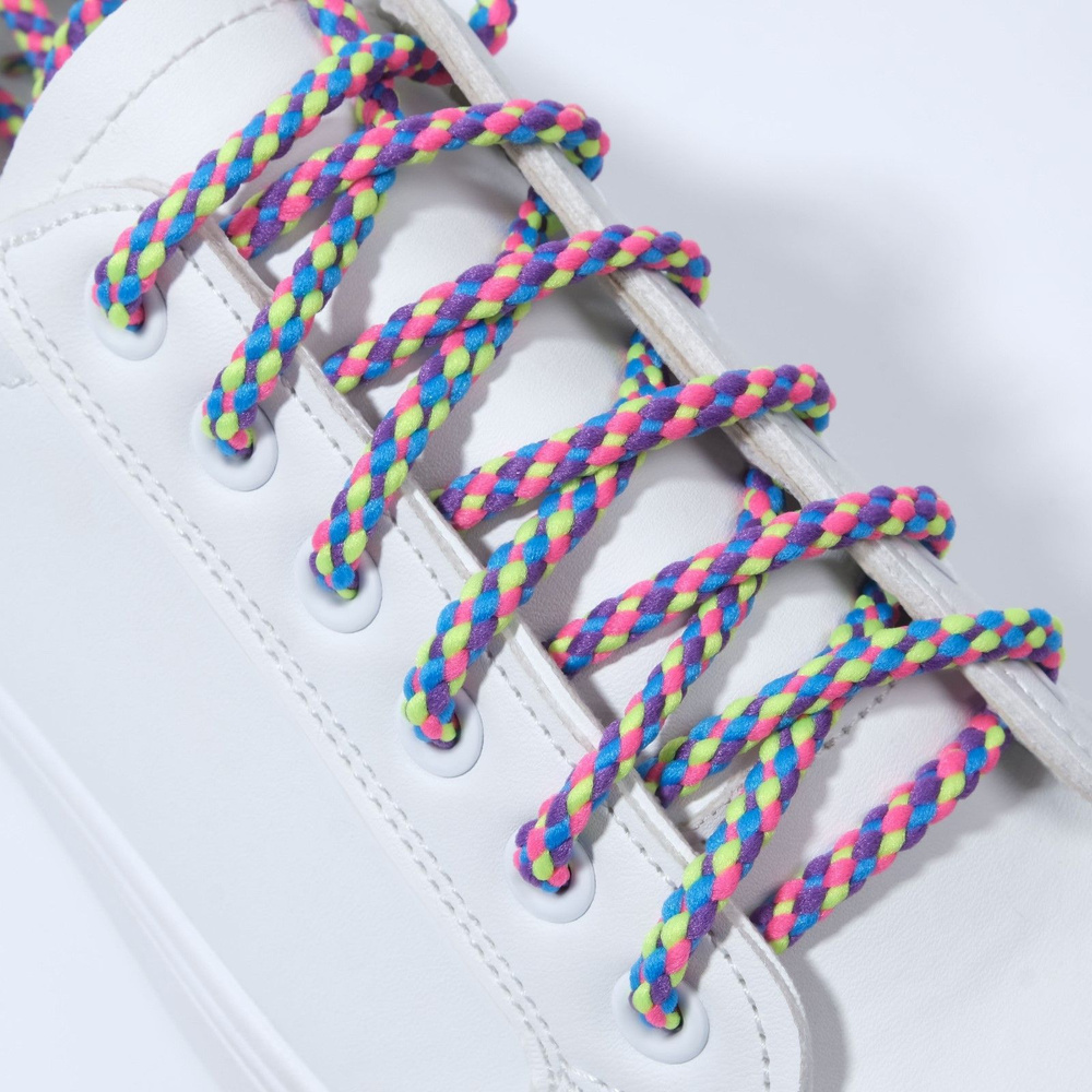 Шнурки для обуви Плетёные, пара, круглые, d 4 мм, 110 см, разноцветные неоновые  #1
