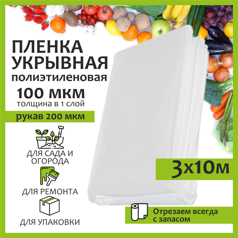 Русмаркет Укрывной материал Полиэтилен, 3x10 м, 100 г-кв.м, 100 мкм, 1 шт  #1