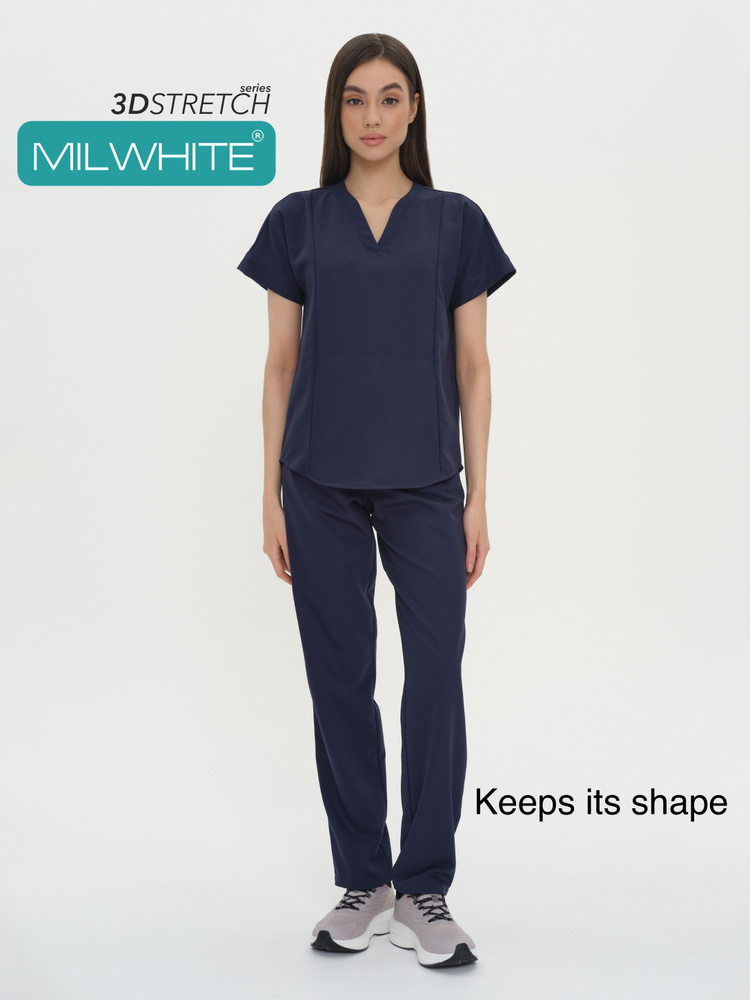 Медицинский костюм женский MILWHITE Premium Mod.612 хирургический, трикотажный стрейч  #1