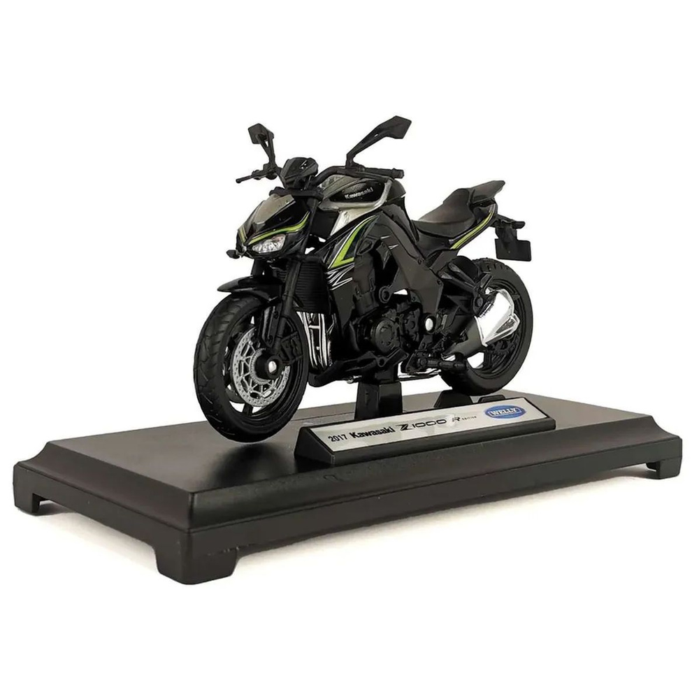 Мотоцикл металлический Kawasaki Z1000 R 2017, масштабная коллекционная модель Welly 1:18 черный, Кавасаки #1