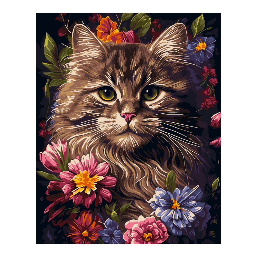 Набор для раскрашивания Картина по номерам 40*50см подрамник "Кот в цветах"  #1
