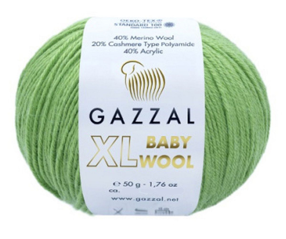 Пряжа Gazzal Baby Wool XL (Газал Беби Вул XL), 838 зеленый, 2 мотка #1