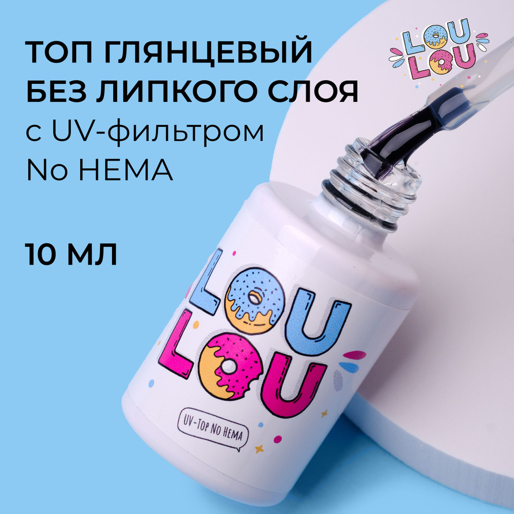 Топ для ногтей глянцевый без липкого слоя с УФ-фильтром No HEMA LOULOU 10 мл  #1