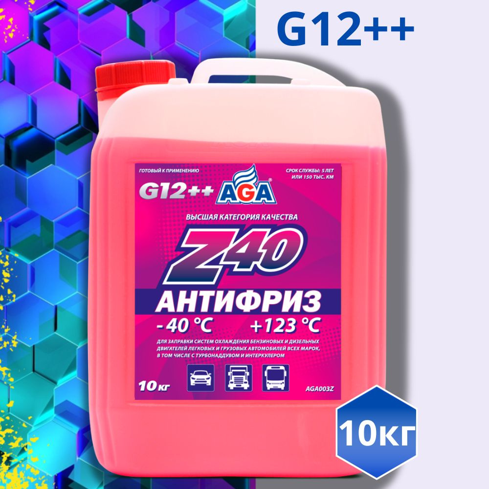 Антифриз красный AGA Z40 G12++ охлаждающая жидкость -40С +123С, 10кг  #1