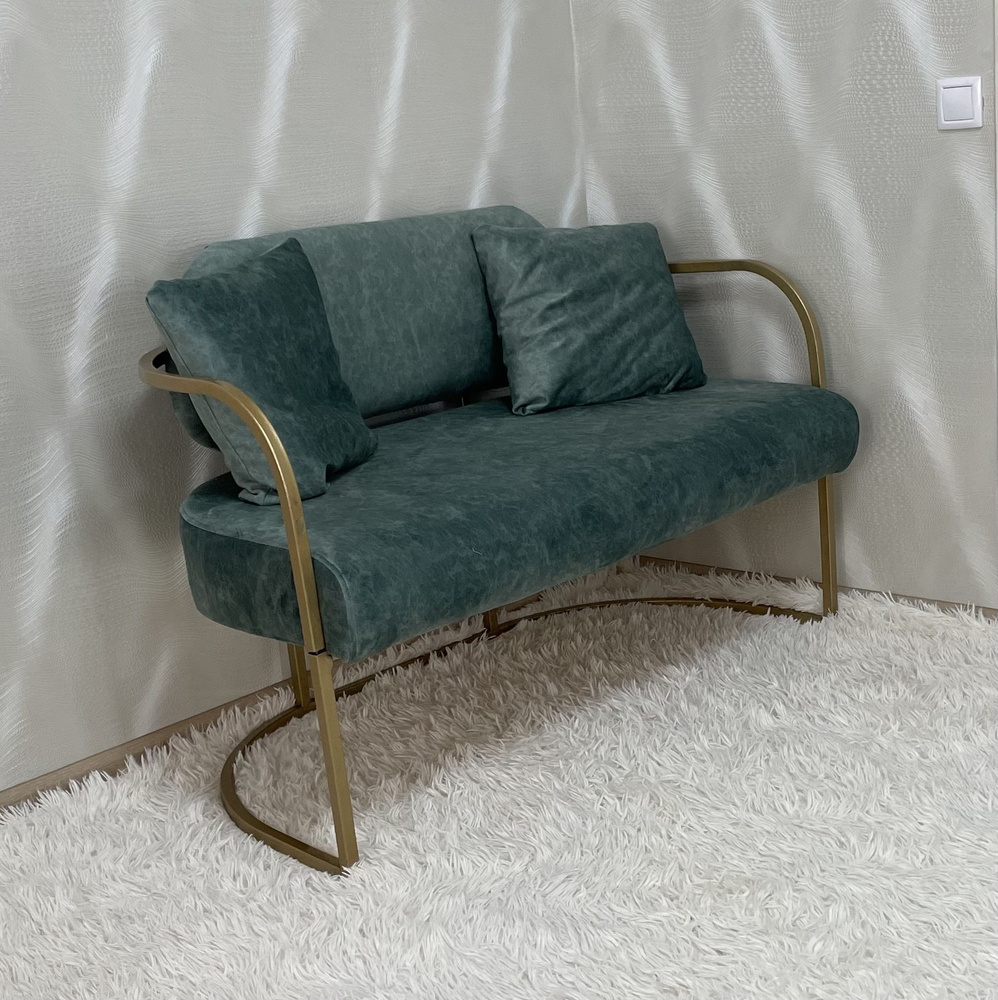 Прямой диван диван в стиле Loft, механизм Нераскладной, 110х55х100 см,бирюзовый  #1