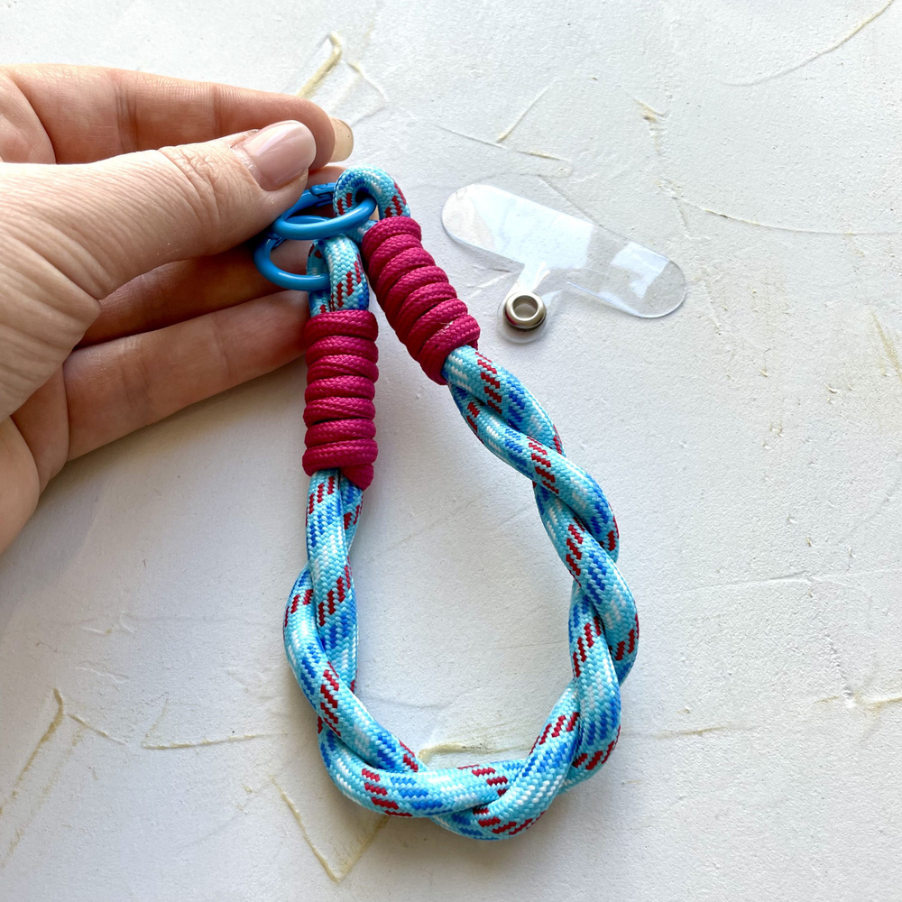 Шнур для телефона голубой с бордовым/шнурок для ключей #1