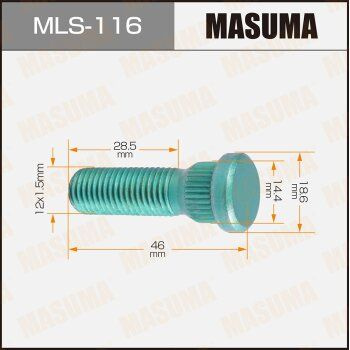 Шпилька "Masuma" MLS-116 OEM_90942-02049 Toyota 12х1,5х45-46 мм d14 (уп, 20 шт) #1