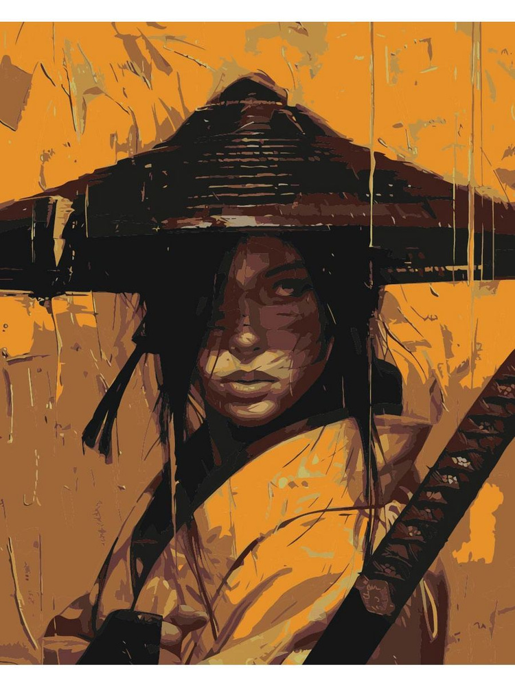 Картина по номерам Девушка воин самурай на холсте с деревянным подрамником размер 40х50, акриловые краски, #1