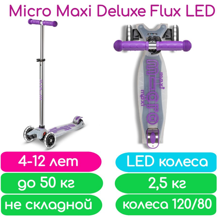 Самокат Maxi Micro Deluxe Flux LED сиреневый MMD121 (светящиеся колеса)  #1