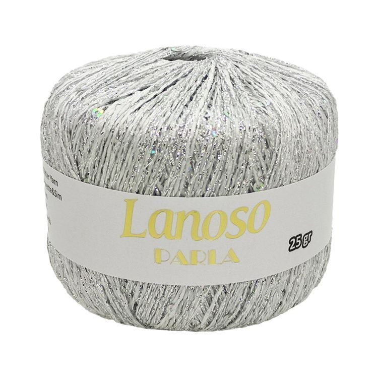 Пряжа Parla Lanoso - 5551 (серебро), 75% люрекс, 25% пайетки, (25г, 210м) нитки для ручного вязания  #1