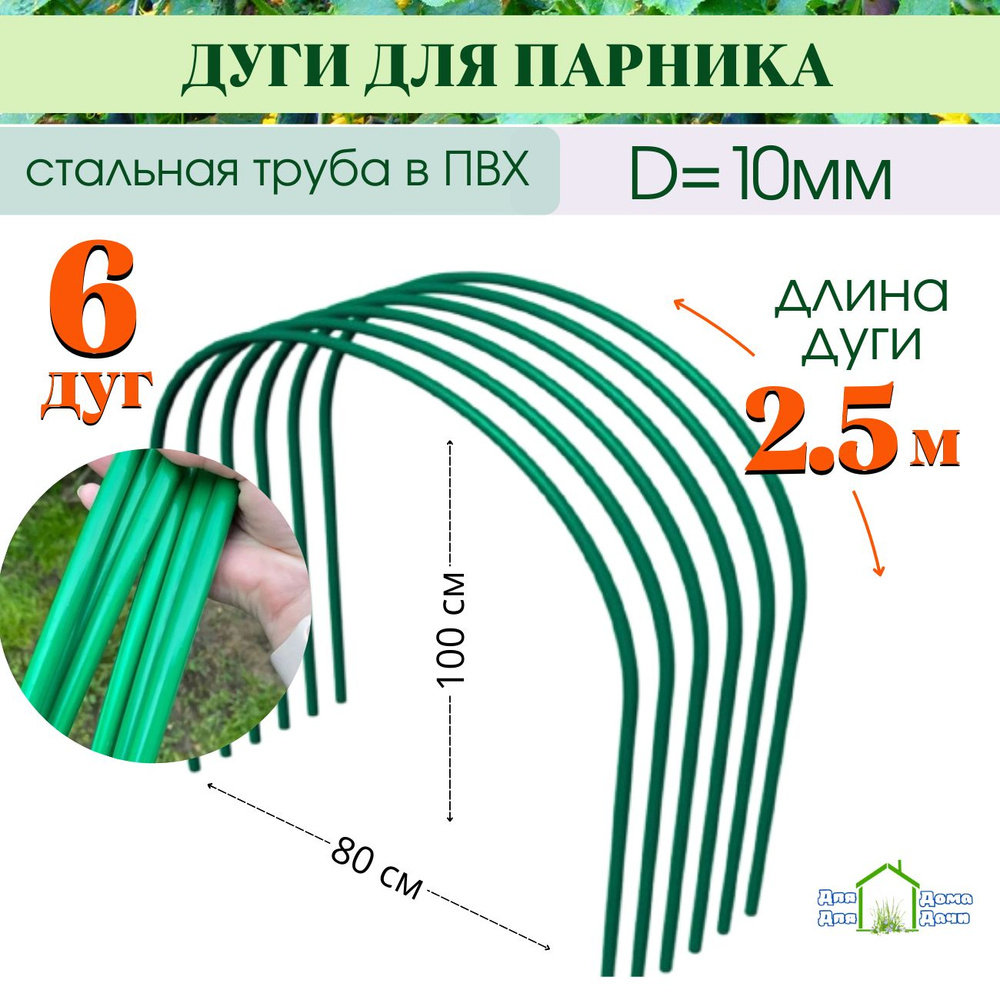 Дуги для парника металлические в ПВХ, длина 2.5 м, 6 штук, дуги садовые для укрытия и грядок  #1