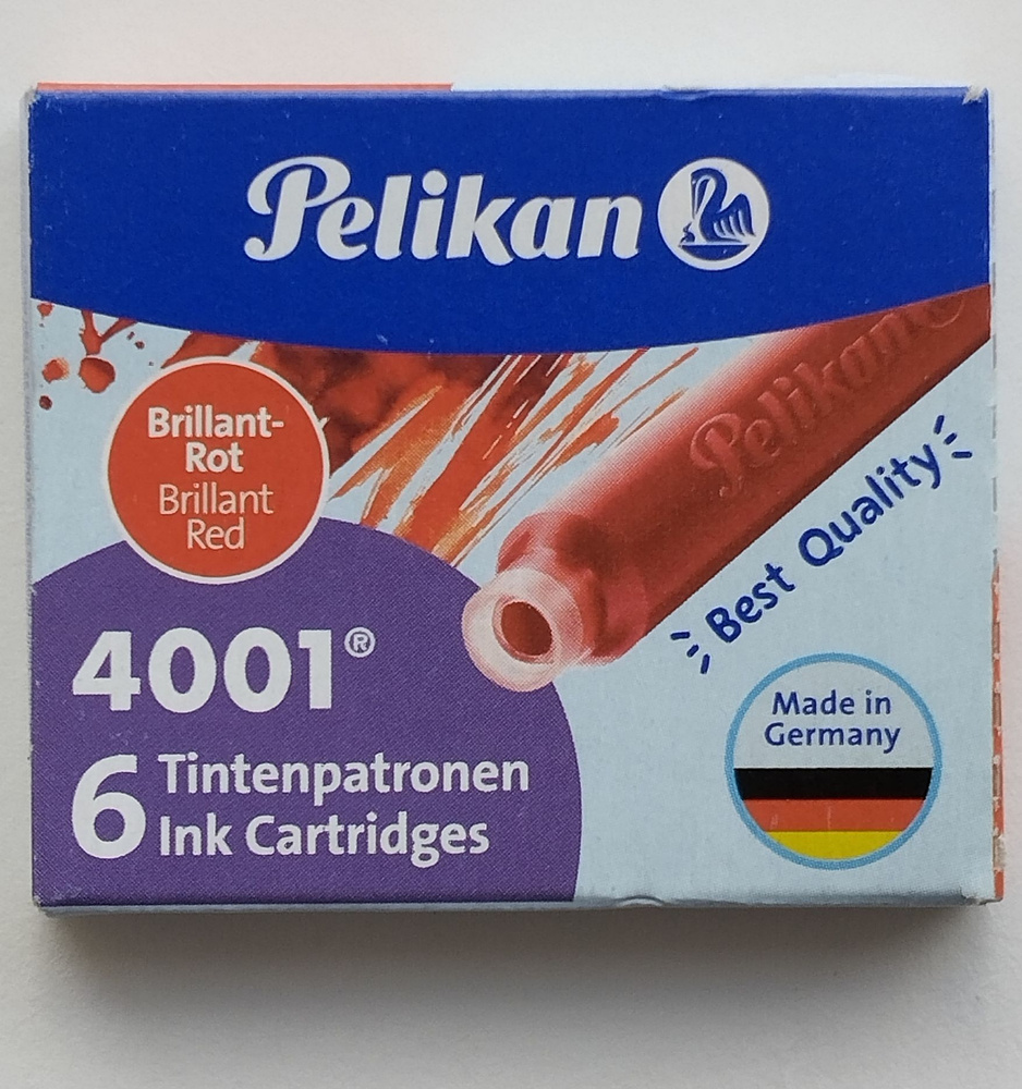 Картриджи для перьевых ручек Pelikan 4001 Brilliant Red (Бриллиантовый красный) (в упаковке 6 картриджей). #1