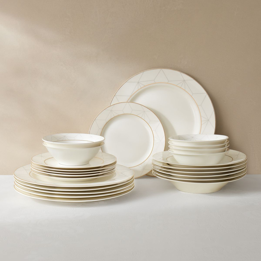 Набор столовой посуды для кухни на 6 персон Arya Exclusive Belle, 24 предмета, костяной фарфор  #1