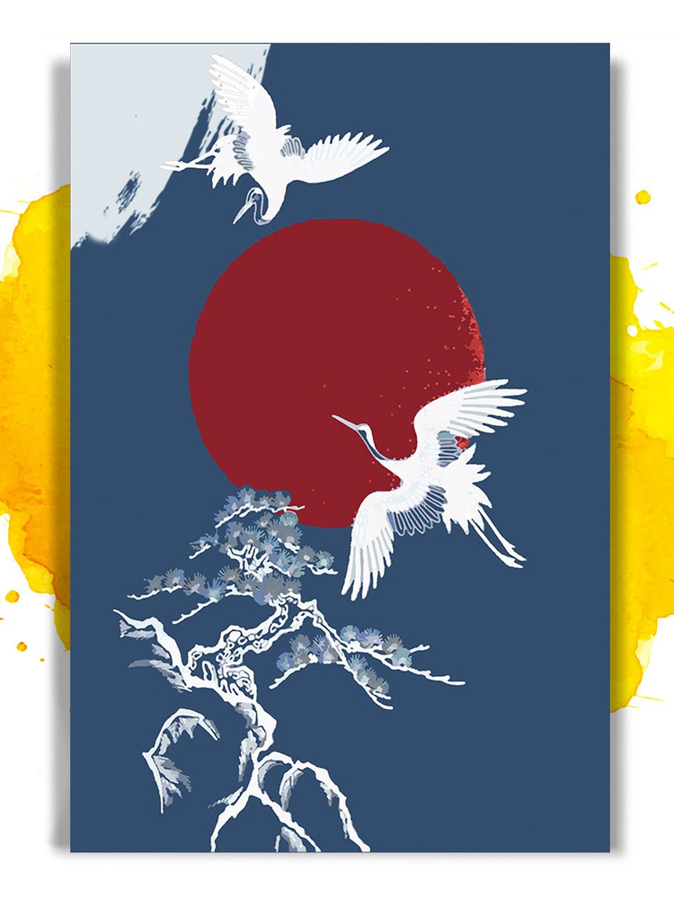 Картина по номерам на холсте Японская гравюра - Аисты, 40 х 60 см  #1