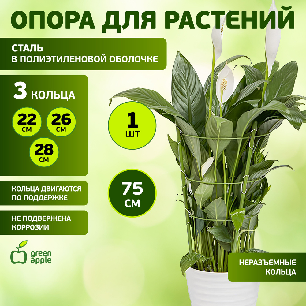 Опора для растений и цветов GFS-3-75 GREEN APPLE / поддержка для растений 3 кольца 75 см / товары для #1