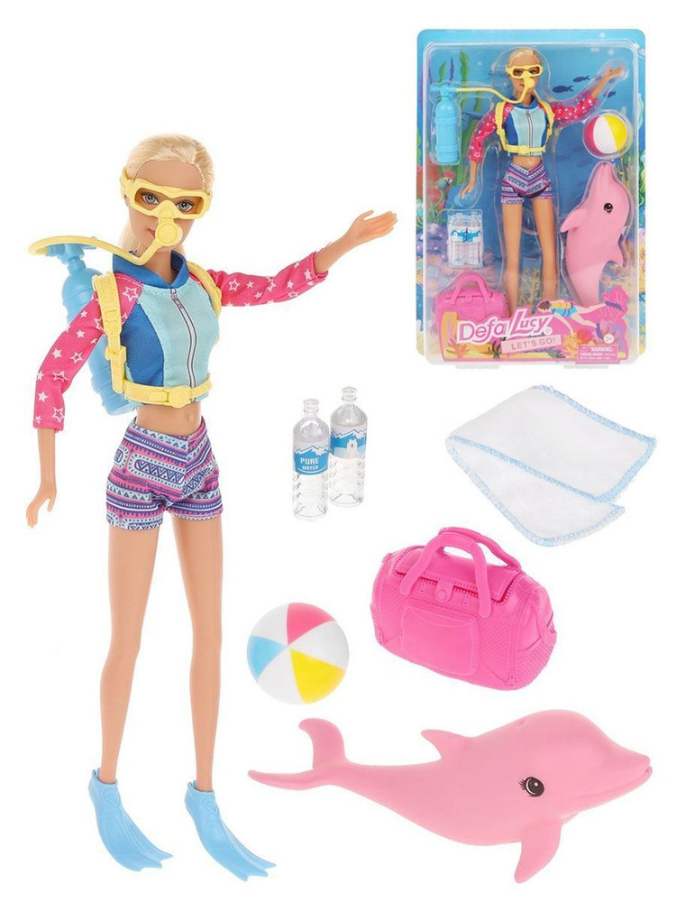 Кукла Дайвер с розовым дельфином и аксессуарами 30 см Defa Lucy 8472-KR1  #1