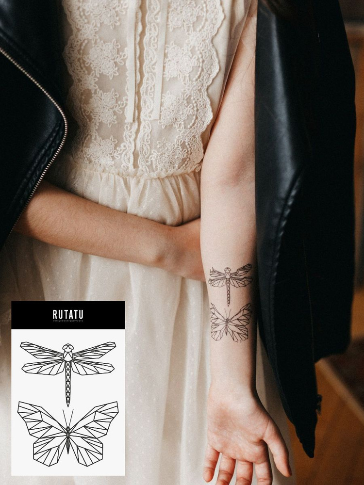 RUTATU Временная переводная татуировка Бабочка и стрекоза  #1