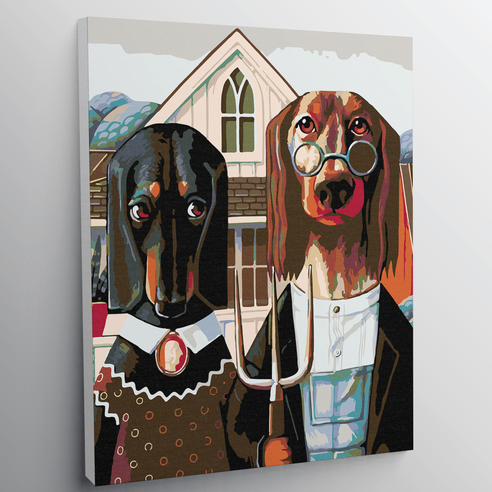 Алмазная мозаика, картина стразами без подрамника - Американская готика такс - Собаки 40х50 см.  #1