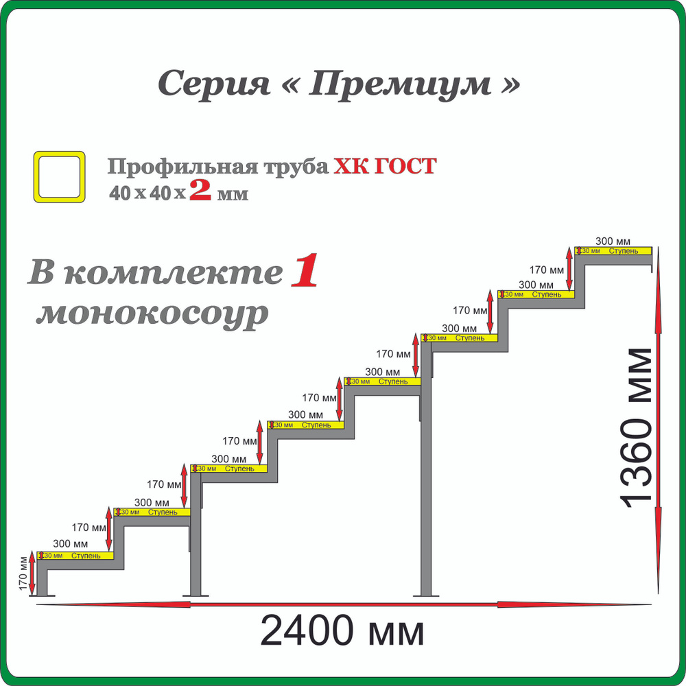 Каркас для крыльца "Добро пожаловать" 8 ступеней. Монокосоур разборный.  #1