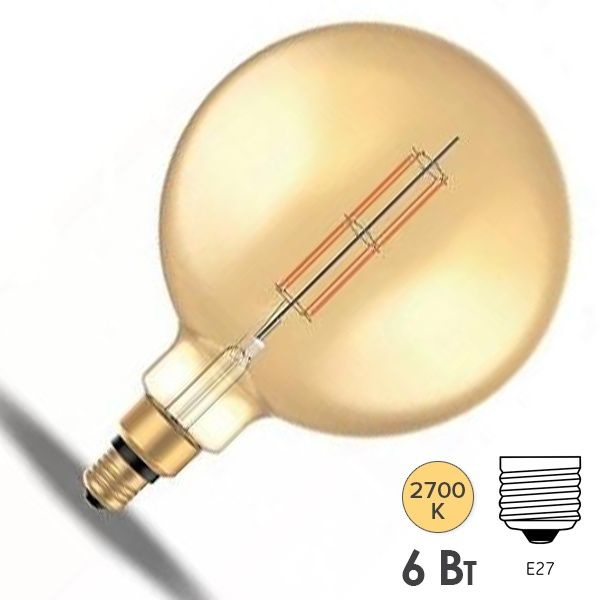 Лампа светодиодная Gauss Filament Vintage 6Вт цок.:E27 шар 220B 2700K св.свеч.бел.теп. (упак.:1шт) (154802118) #1