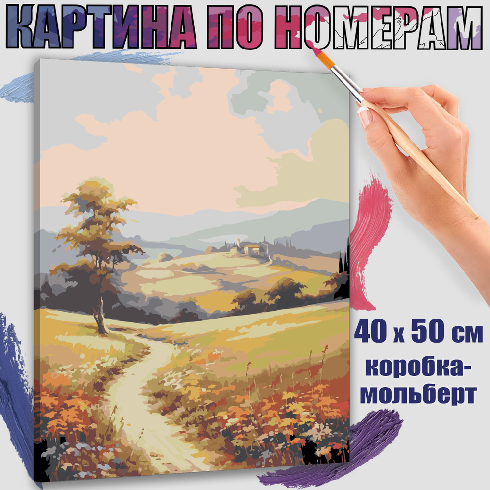 Картина по номерам 40x50 см. Пейзаж с сельской дорогой #1