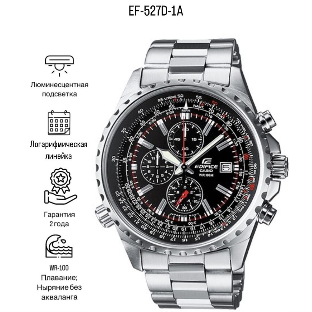 Часы наручные Кварцевые Японские мужские наручные часы EDIFICE EF-527D-1AVEF  #1