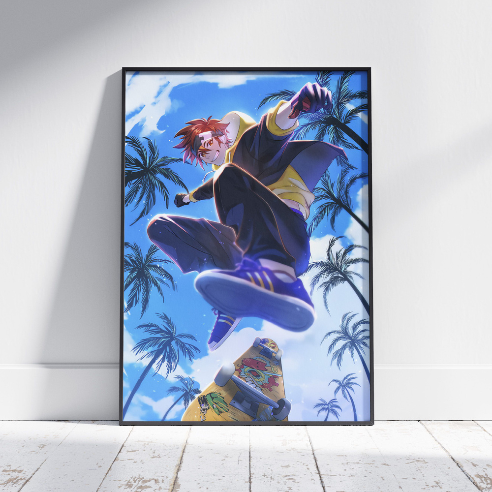 Плакат на стену для интерьера На скейте в бесконечность (SK8 the Infinity - Рэки Кян 1) - Постер по аниме #1