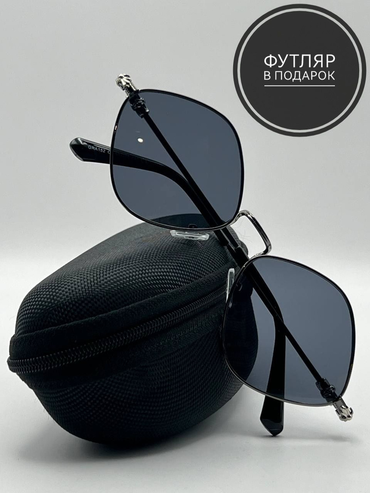 Солнцезащитные очки ромб в металлической оправе, черные  #1