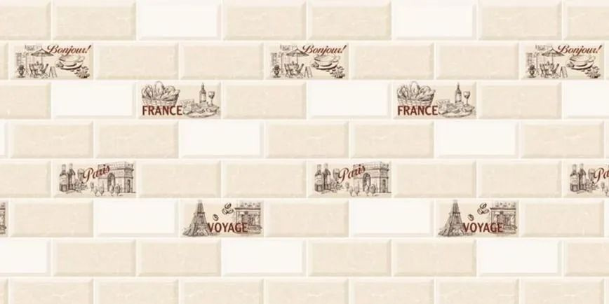 Кухонный фартук на стену. Панель интерьерная Плитка Париж 60*300 см (0,75мм)  #1