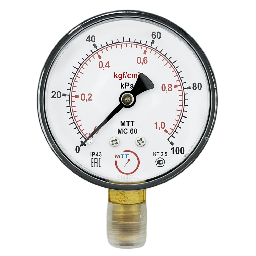 Манометр МС60 давление 0-100 кПа (1 бар) резьба М12х1.5 класс точности 2,5 корпус 62 мм. поверка 2 года #1