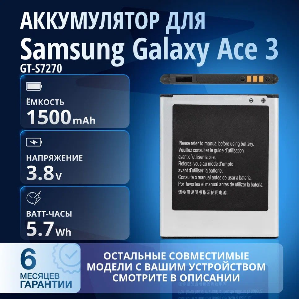 Аккумулятор B100AE для Samsung Galaxy J3 (2015) (SM-J300F), Ace 4 Neo (SM-G318H), Trend (GT-S7390) и #1