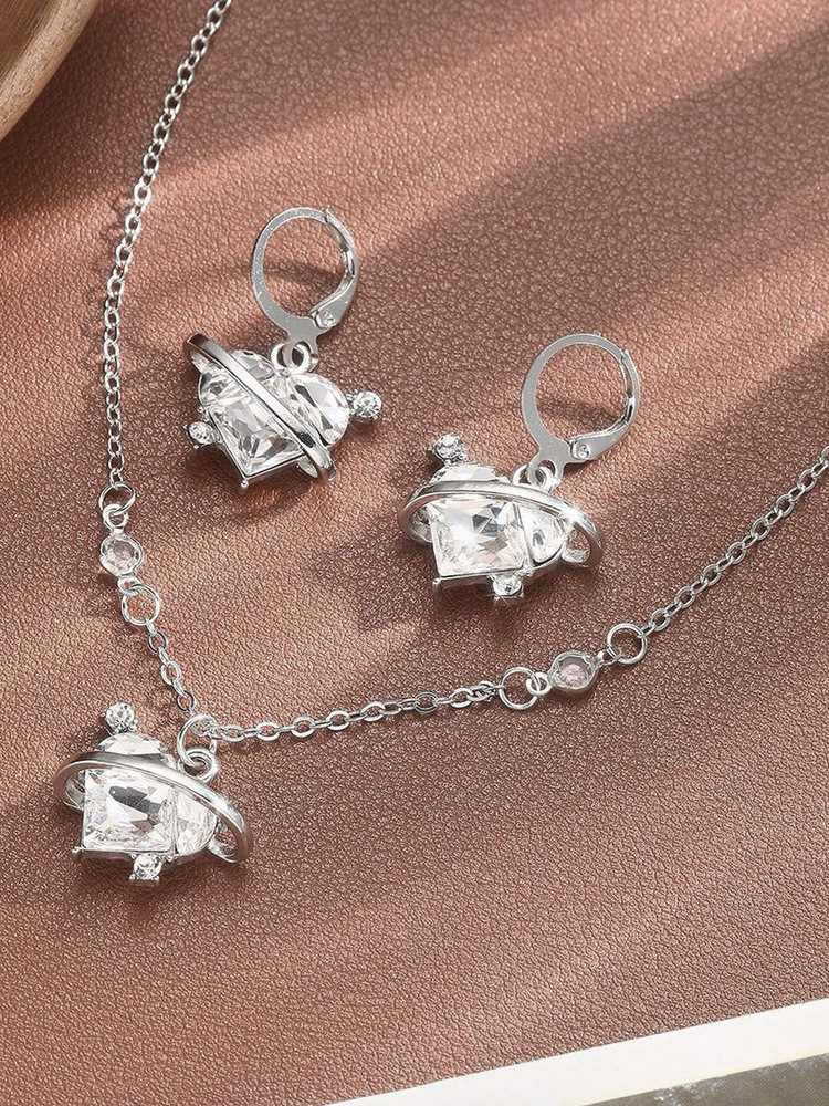 Комплект женской бижутерии сережки и цепочка, набор украшений Серьги и ожерелье с подвеской Сердце  #1