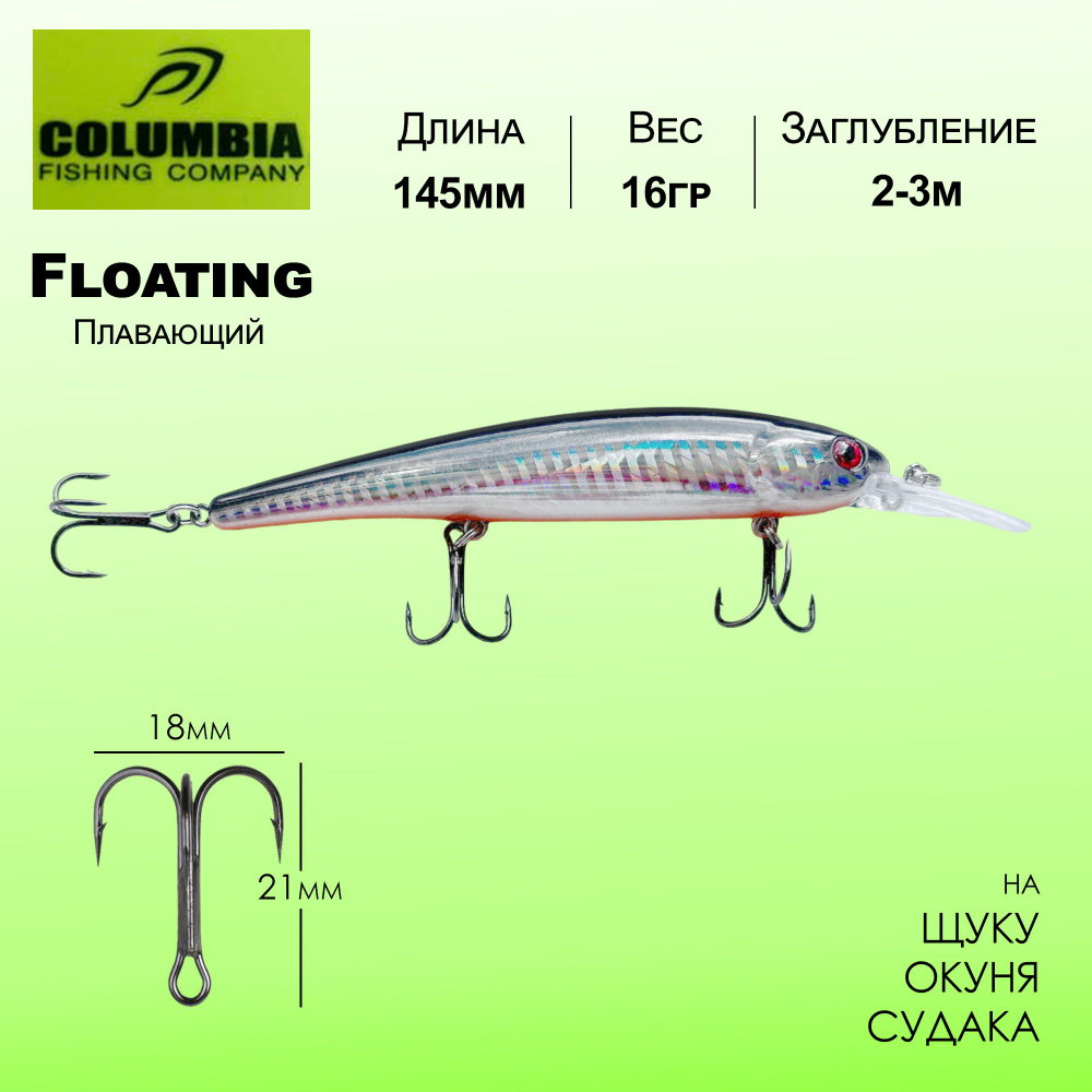 Воблер для спиннинга и троллинга Columbia Walleye Shallow 145мм 16гр 2-3м Плавающий Floating на щуку, #1