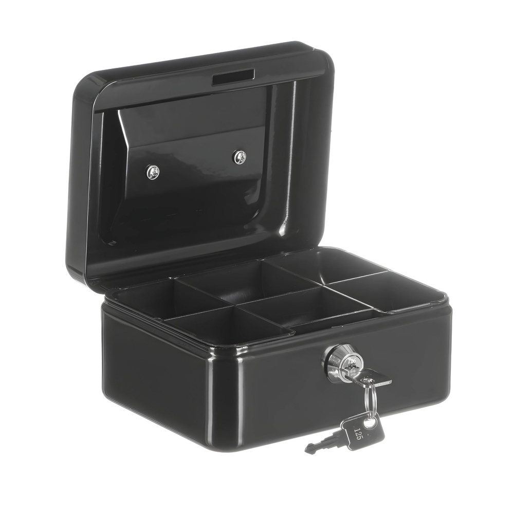 Ящик / сейф для денег SAFEBURG Keeper-15*6 Black Gloss, металлический кэшбокс, тайник, шкатулка с ключами #1