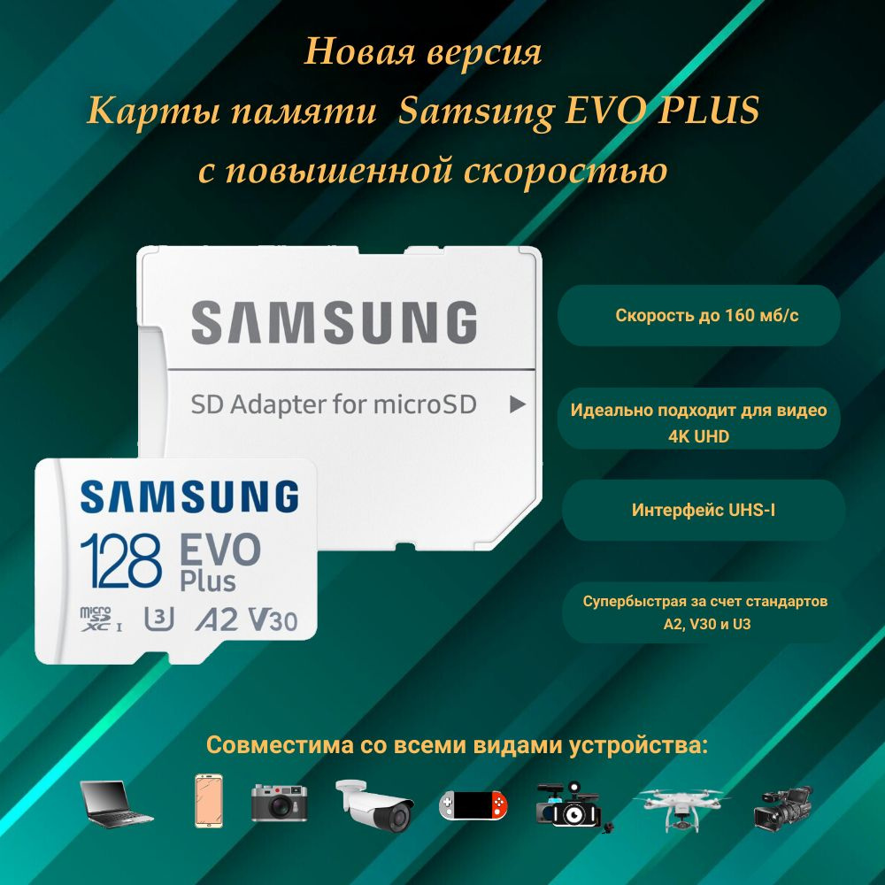 Карта памяти Micro SD Samsung EVO Plus 128 ГБ class 10 #1