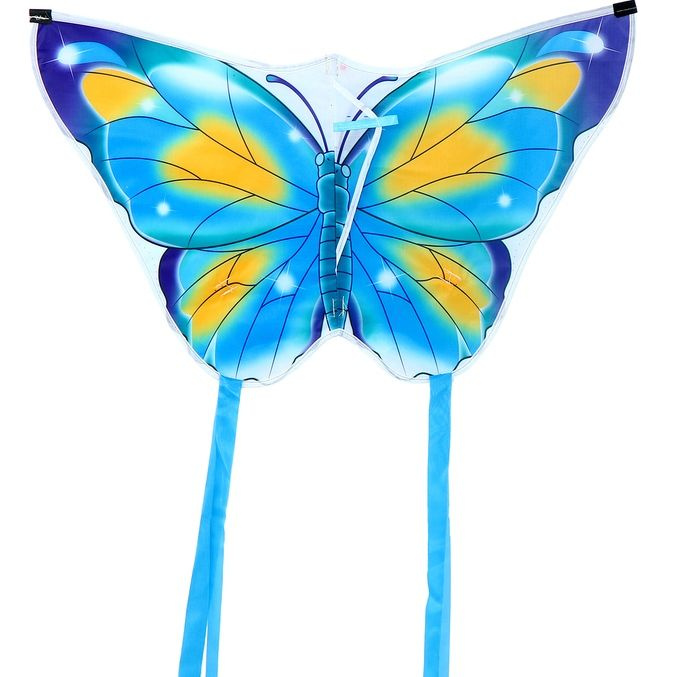 Большой воздушный змей "Бабочка" с леской, 60 х 42 см, цвет голубой, летающая игрушка для активного отдыха #1