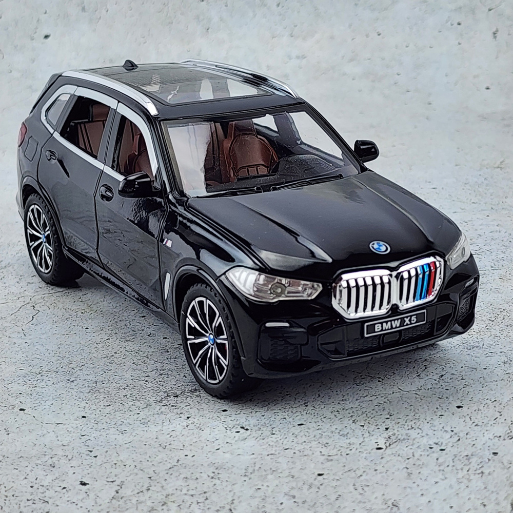 Машинка металлическая BMW X5 инерционная модель БМВ X5 1:24 черная длина 20см, со светом и звуком  #1