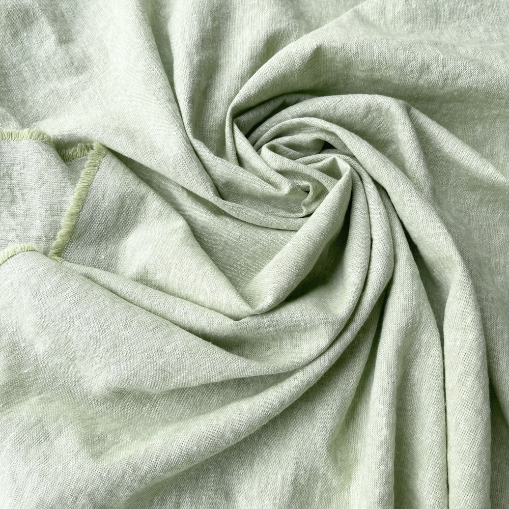 Ткань для шитья/Лён 50% +хлопок 50%/100*215 см.ширина/Широкий/умягченный с эффектом мятости (крэш) "Бело-зеленый #1