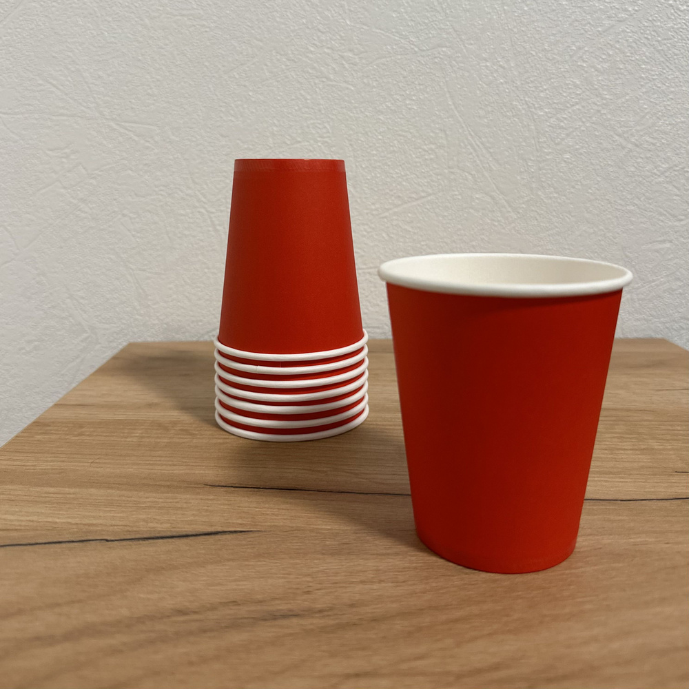 Бумажные стаканчики одноразовые 100 шт. красные для кофе, чая, горячих и холодных напитков  #1